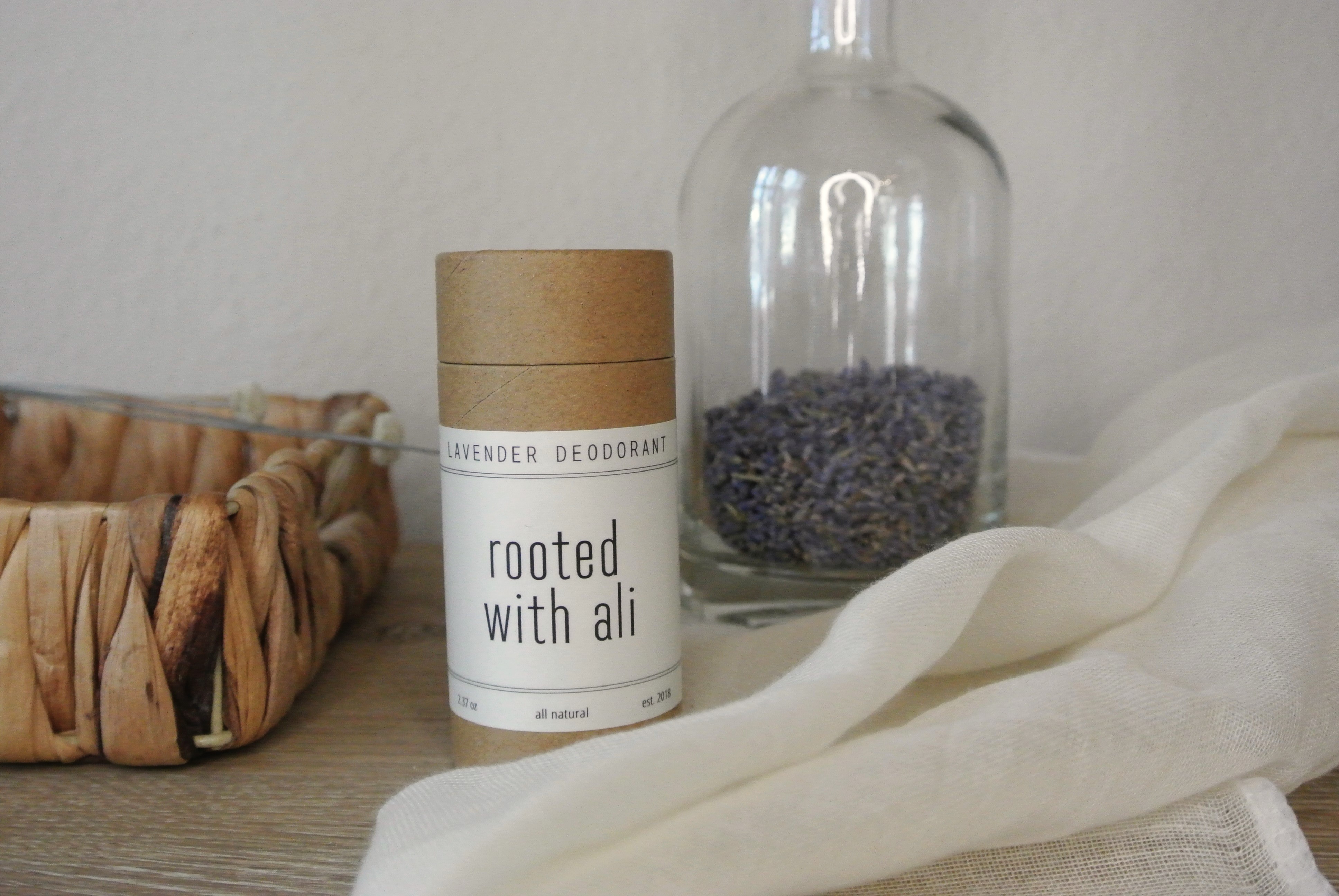 lavender deodorant in biodegradable container